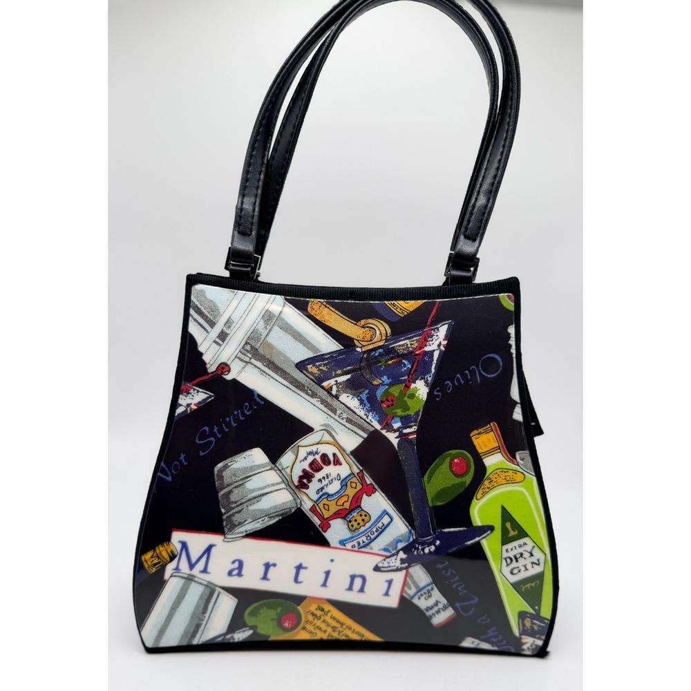 Martini Cocktail Mini Handbag Novelty Liquor Print Small Black Excellent